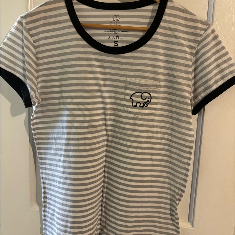 Ivory Ella Striped Tee with Elephant Logo - Gray & Black